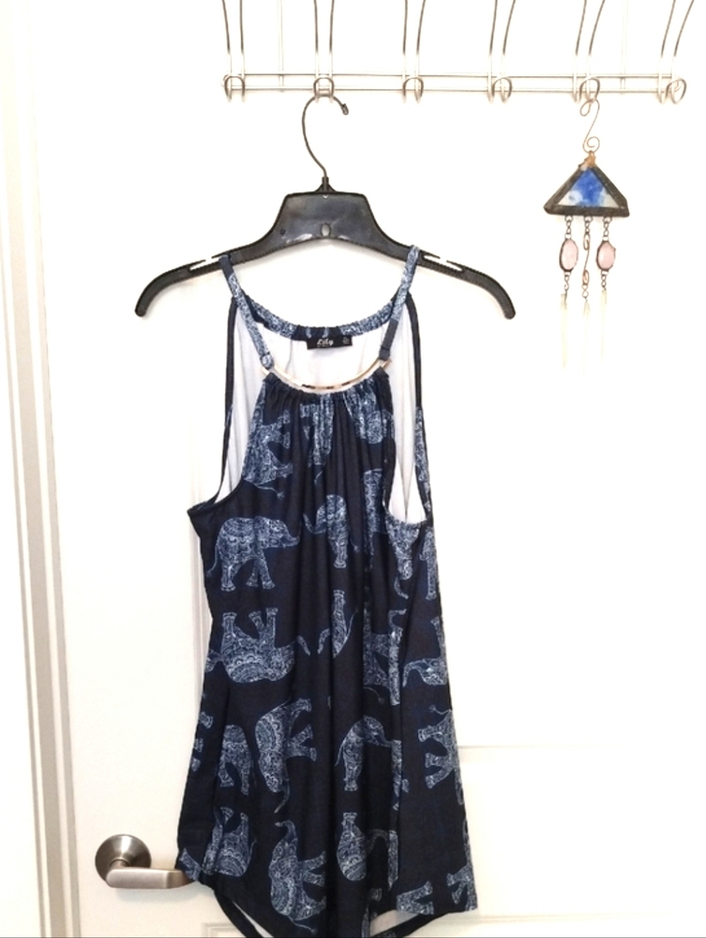 Lily By Firmiana Women's XL Navy Elephant Print Halter-Style Camisole